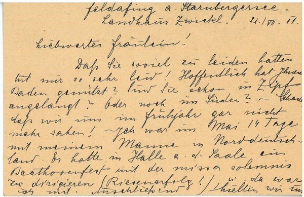 Eigenh. Briefkarte mit U.