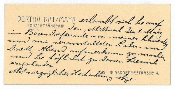 Visitkarte mit eigenh. Notiz.