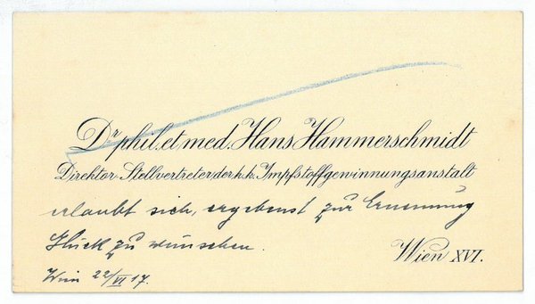 Eigenh. Notiz auf Visitkarte.