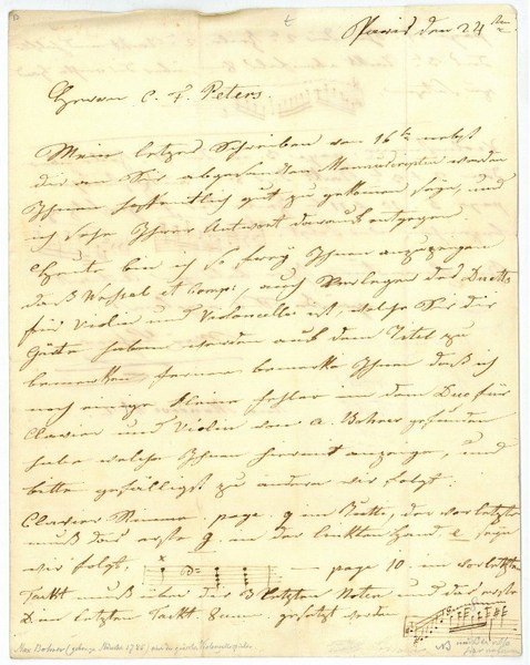 Eigenh. Brief mit U. mit 5 Notenbeispielen im Text.