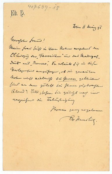 Eigenh. Brief mit U. ("Ed. Hanslick").