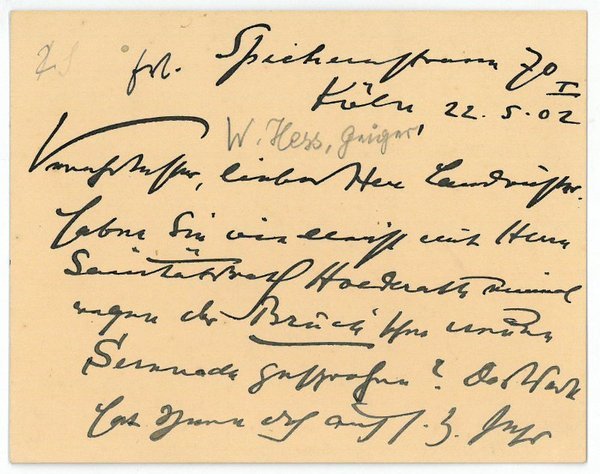 Eigenh. Briefkarte mit U. ("W. Hess").