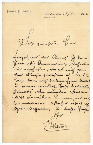 Eigenh. Brief mit U. ("E. Hildach").