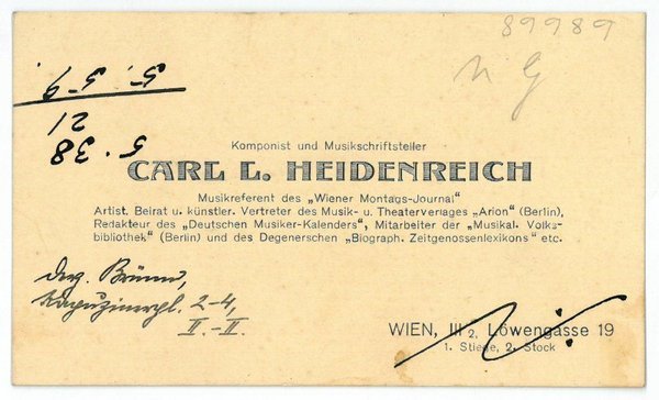 Eigenh. Visitenkarte mit U.