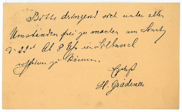 Eigenh. Postkarte mit U. ("H. Grädener").