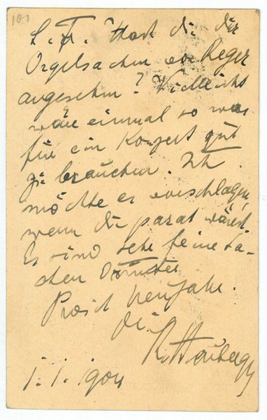 Eigenh. Postkarte mit U. ("R. Heuberger").