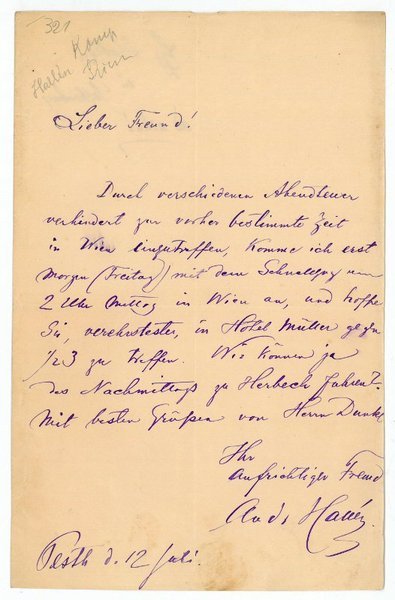 Eigenh. Brief mit U. ("Andr. Hallén").