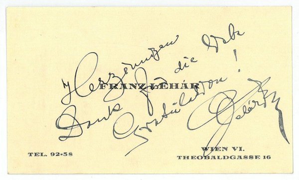 Visitenkarte mit eigenh. Widmung und U.