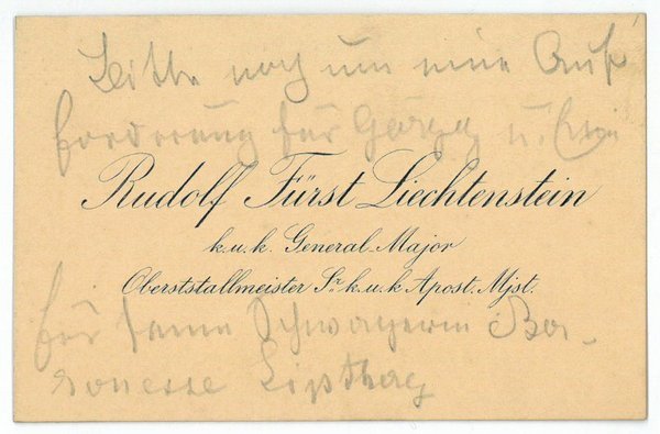 Visitenkarte mit eigenh. Notiz.