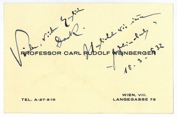 Visitenkarte mit eigenh. Widmung und U.