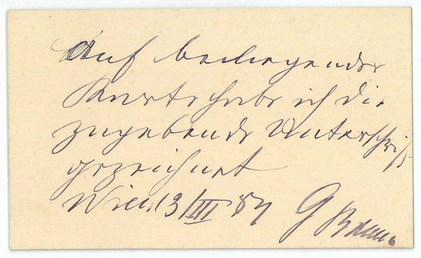 Visitenkarte mit eigenh. Widmung und U.