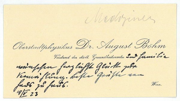 Visitenkarte mit eigenh. Widmung.