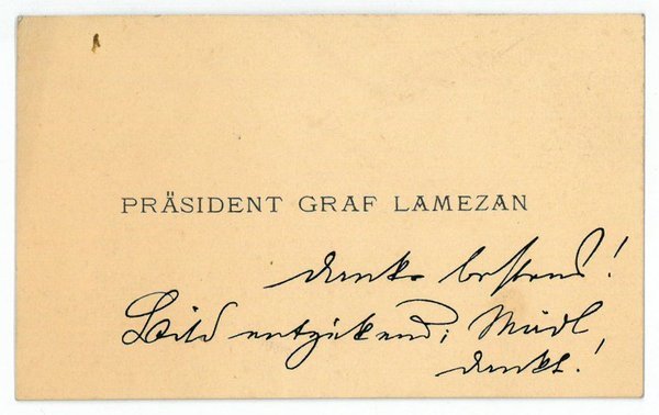 Visitenkarte mit eigenh. Notiz.