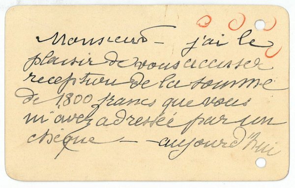 Eigenh. Briefkarte mit U. ("CMeunier").