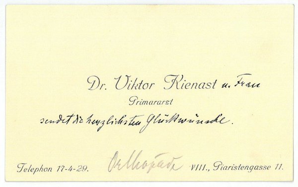 Visitenkarte mit eigenh. Widmung.