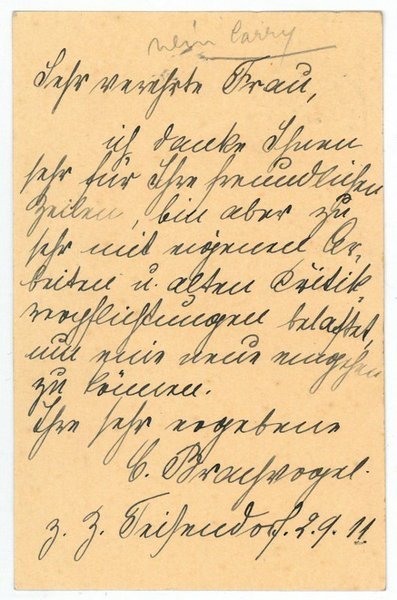 Eigenh. Postkarte mit U.