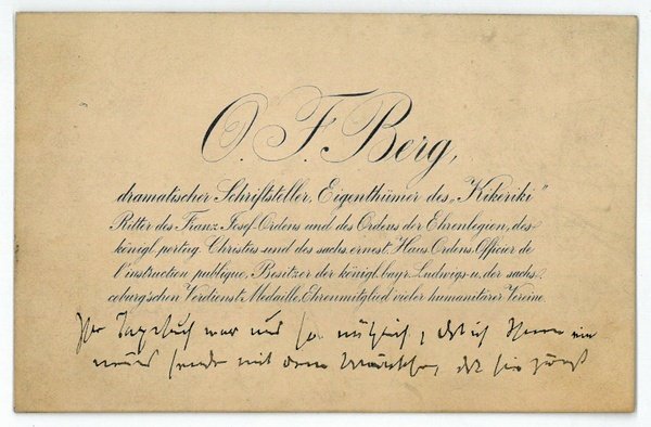 Eigenh. Visitenkarte mit U.