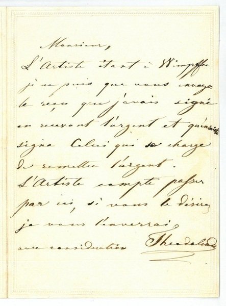 Eigenh. Brief mit U. ("Théodelinde").