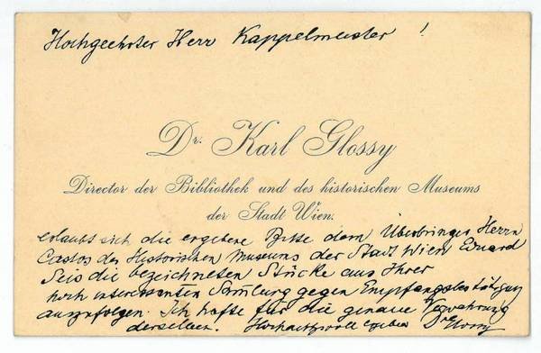 Eigenh. Visitenkarte mit U.