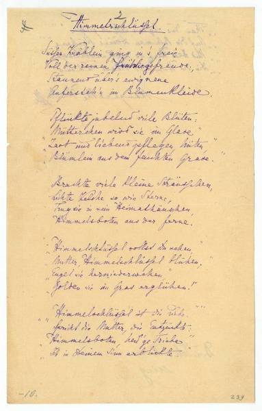 Himmelsschlüssel. Eigenh. Gedicht (24 Zeilen) mit U.