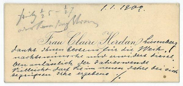 Visitenkarte mit eigenh. Widmung.