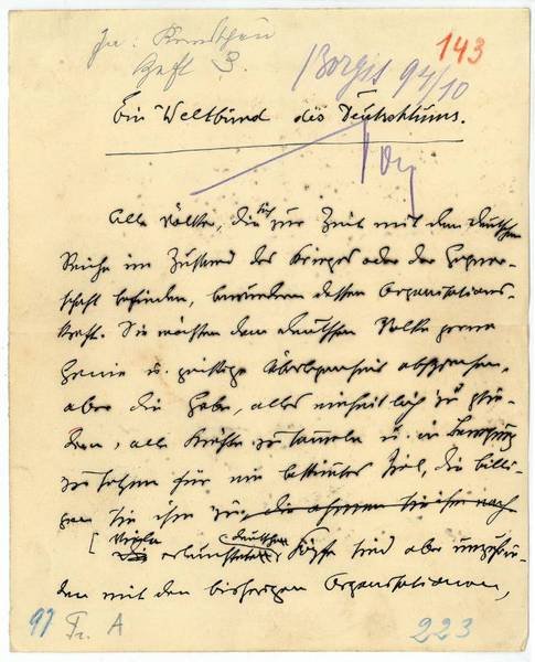 Eigenh. Manuskript "Ein Weltbund des Deutschtums".