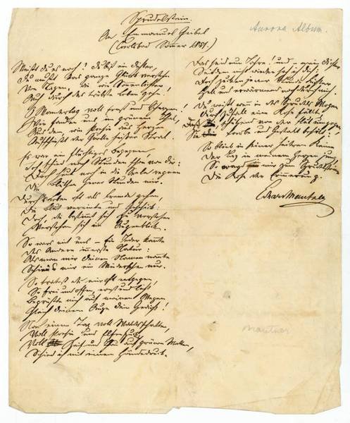 Sprudelstein. An Emanuel Geibel. Eigenh. Gedicht mit U.