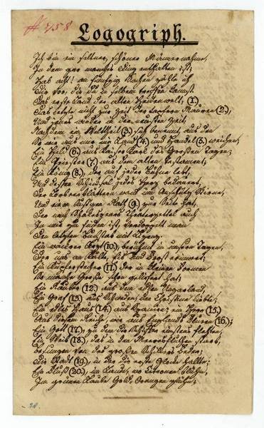Logogriph [!]. Eigenh. Gedicht mit U.
