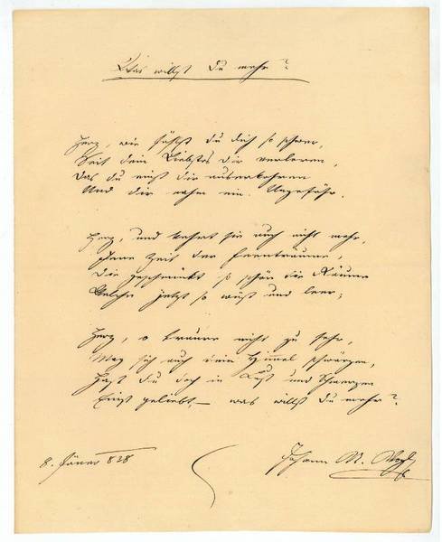 Was willst Du mehr?. Eigenh. Manuskript mit U.