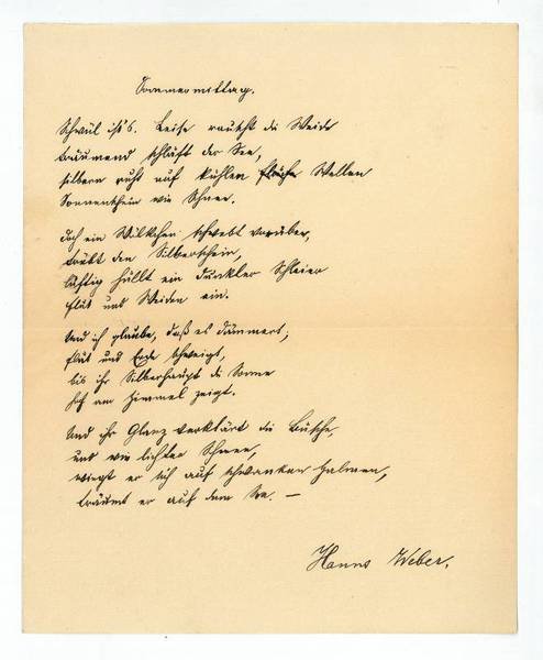 Sommermittag. Eigenh. Gedicht mit U.