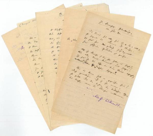 Eigenh. Brief m. U. und 4 eigenh. Gedichte mit U.