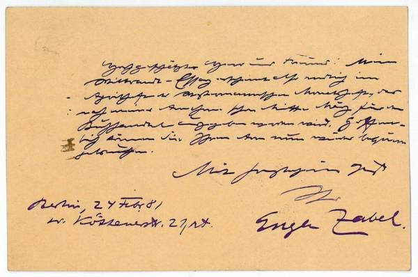 Eigenh. Postkarte m. U.