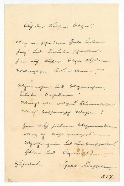 Eigenh. Schriftstück "Auf der Seiser Alpe" mit U.