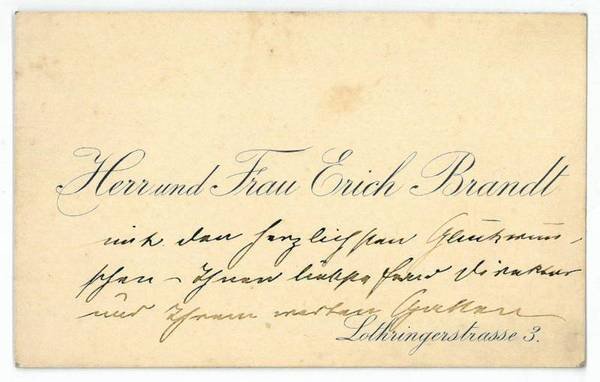 Visitenkarte mit eigenh. Widmung und U.