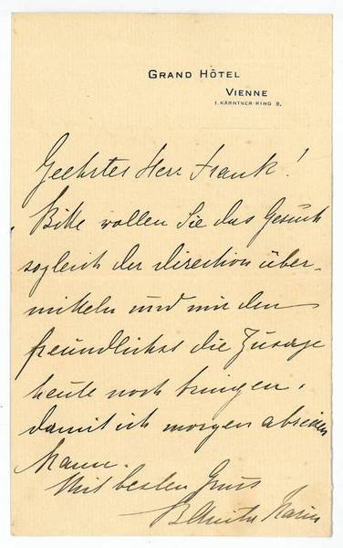 Eigenh. Brief m. U. Beiliegend Umschlag.