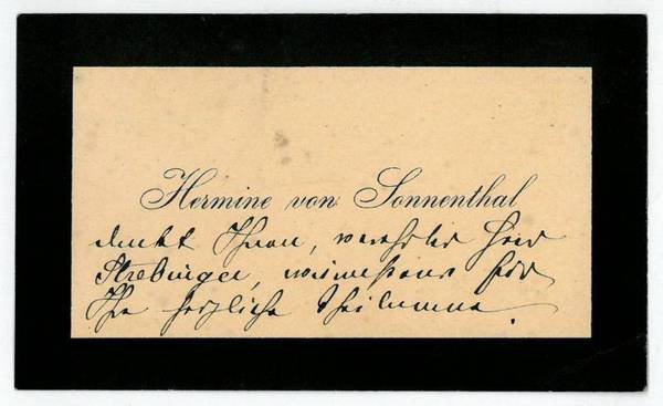 Visitenkarte mit eigenh. Widmung.