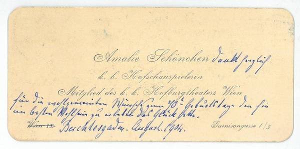 Visitenkarte mit eigenh. Widmung.