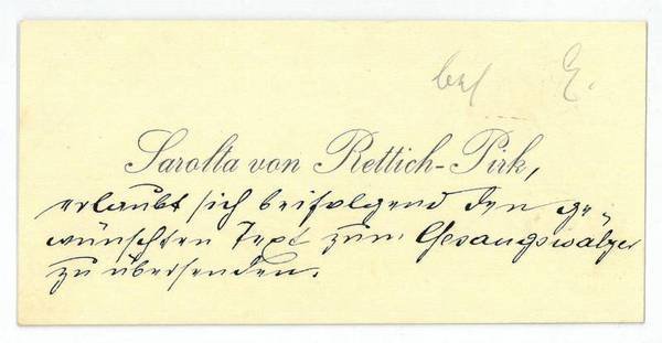 Visitenkarte mit eigenh. Widmung.