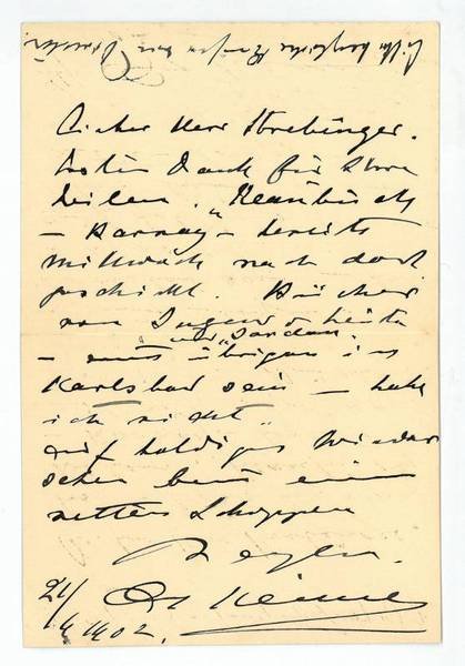 Eigenh. Briefkarte mit U.