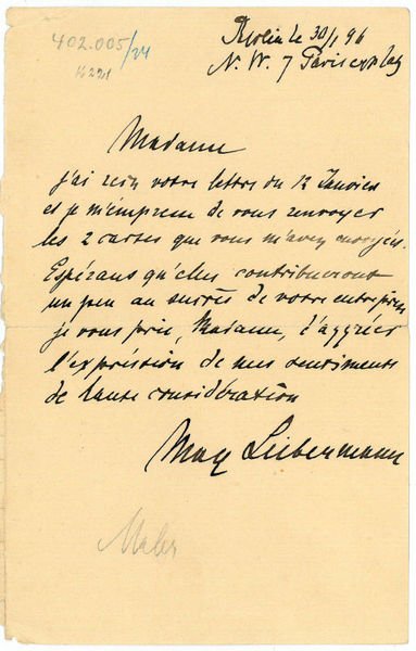 Autograph letter signed ("Max Liebermann").