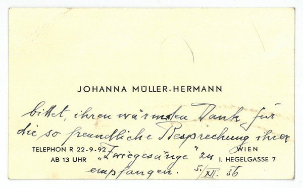 Eigenh. Visitenkarte.