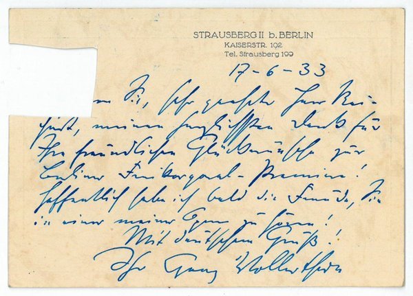 Eigenh. Postkarte mit U.