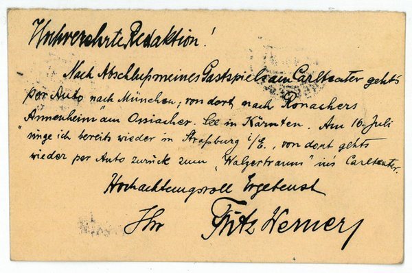 Eigenh. Postkarte mit U.