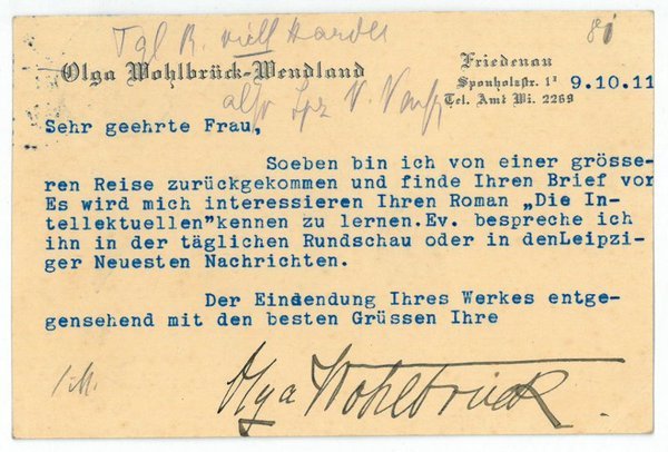 Ms. Postkarte mit eigenh. U.