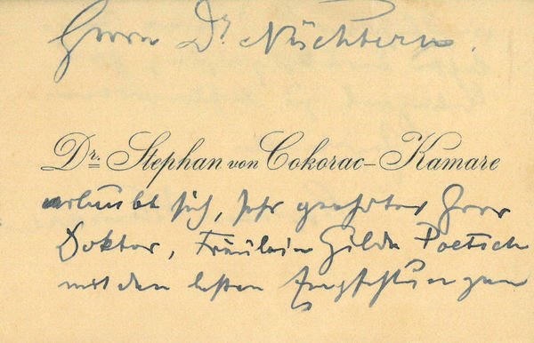 Eigenh. Visitenkarte mit U.