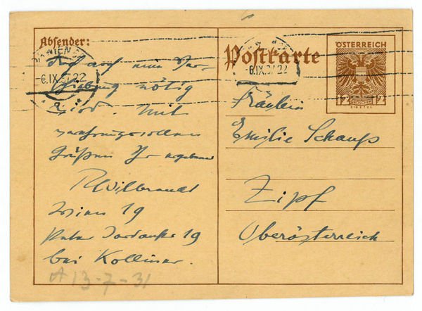 Eigenh. Postkarte mit U.