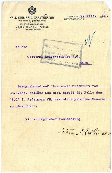 Ms. Brief mit eigenh. U. und eh. Visitkarte.