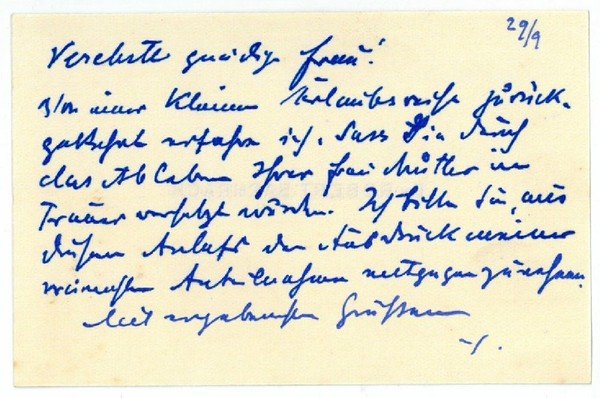 Eigenh. Brief mit U. und eh. Visitenkarte.