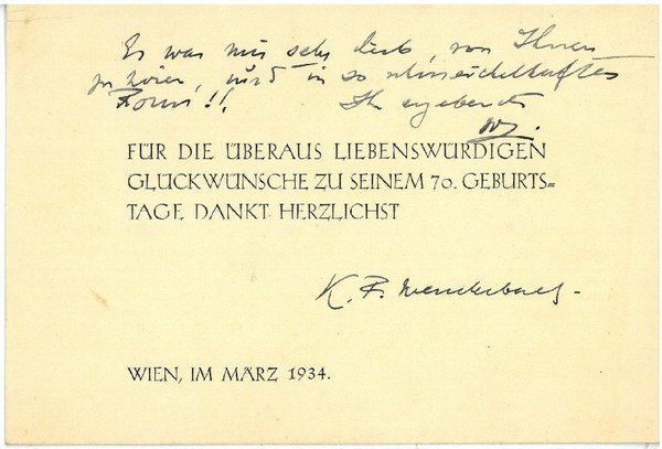 Teils eigenh. Dankeskarte mit U.