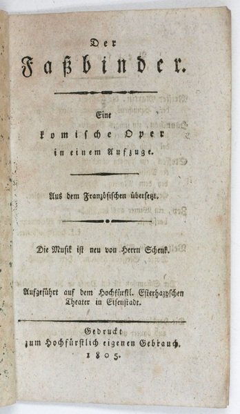 Der Fa binder. Eine komische Oper in einem Aufzuge. Aus …